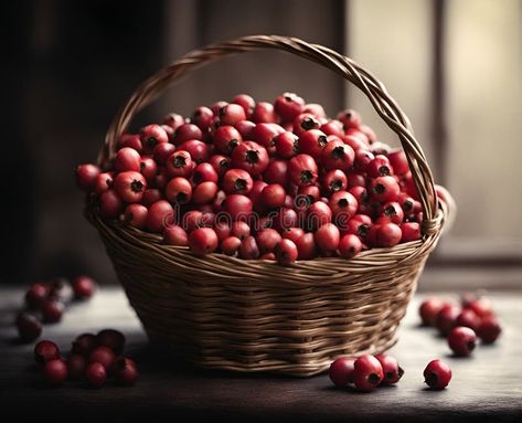 Ripe appetizing dogwood berries in an overflowing basket, AI stock image Dogwood Berries, Vector Elements, Stock Illustration, Stock Images