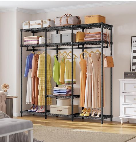 VIPEK V30 Black Garment Rack Heavy Duty Clothing Racks for Hanging Clothes Freestanding Clothing Rack with 7 Wire Shelves, Double Rods, Side Hook, Metal Clothes Rack Portable Wardrobe Closet System Freestanding Closet, Portable Wardrobe Closet, Free Standing Wardrobe, Rolling Clothes Rack, Free Standing Closet, Closet Rack, Metal Clothes Rack, Large Wardrobes, Heavy Duty Clothes Rack