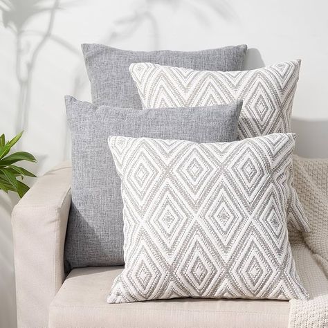 Amazon.com: HPUK Decorative Throw Pillow Covers Set of 4 Geometric Design Linen Cushion Cover for Couch Sofa Living Room, 18"x18" inches, Golden Brown : Home & Kitchen Pillows For A Grey Couch, Decorative Pillows For Grey Couch, Grey Couch, Grey Couches, Couch Decor, Geometric Cushions, Couch Throw, Couch Throws, Bedroom Pillows