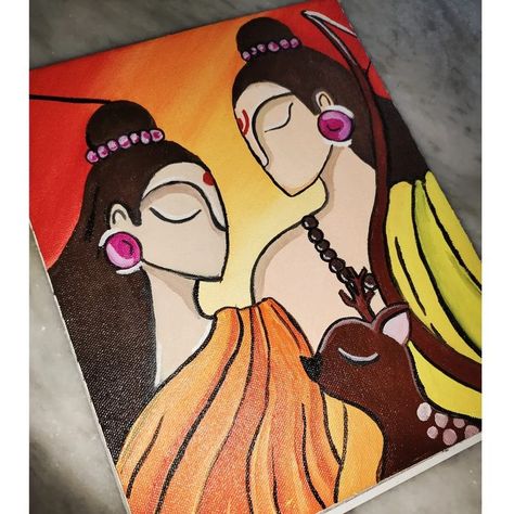 This is painting of lord ram and Devi Sitha.medium used:Acrylic Ram Sita Painting Easy, Ram Sita Painting Canvas, Rangoli Designs Ram Sita, Ram Sita Painting, Ram Sita Rangoli, Sita Painting, Ram Sita, Easy Rangoli Designs Diwali, Modern Art Canvas Painting