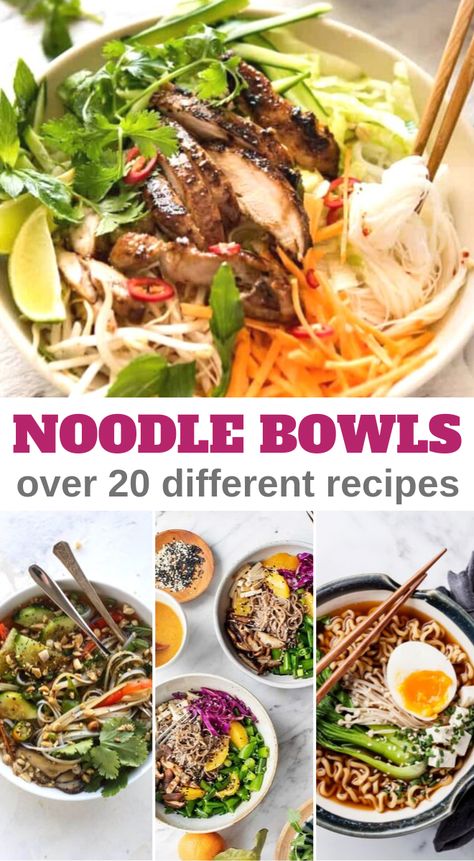 Delicious and comforting noodle bowls can be the perfect weeknight dinner when you have no idea what to make. #asiancuisine #noodlebowls #easydinner #3boysandadog Korean Noodle Bowl, Asian Noodle Bowl, Asia Bowl, Rice Noodle Bowl, Ramen Soup Recipes, Noodle Bowls Recipes, Asian Soup Recipes, Homemade Noodles, Dinner Bowls