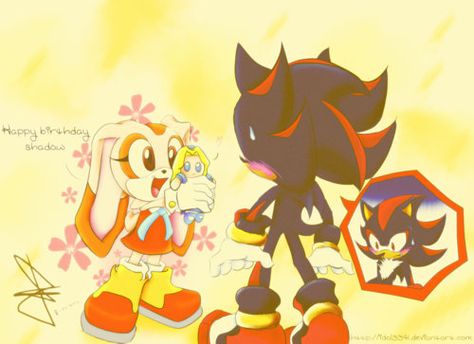 Cream the Rabbit and Shadow the Hedgehog oh so cute shadow cream is giving shadow a Maria doll how did she know :3 <3 XD Cream Sonic, Shadow And Maria, Shadow Face, Sonic Mania, Sonic Funny, Sonic Fan Characters, Blue Hedgehog, Sonic And Shadow, Sonic Fan Art