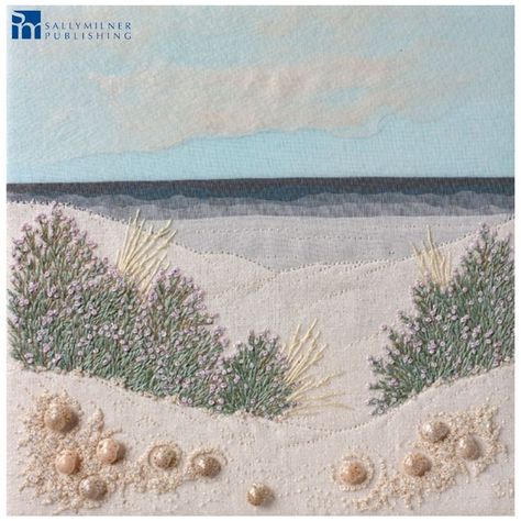 'A Walk on the Beach' is from Embroidered Landscapes by Judy Wilford. The design for this seascape is based on Judy's memories of beaches in Western Australia. The fabrics used here are homespun cotton, silk noil and silk organza, with silk paper used for the clouds. Embroidered Landscapes, Land Forms, Layering Techniques, Collage Landscape, Simple Landscape, Landscape Art Quilts, Weekend Crafts, Australian Native Flowers, Silk Noil