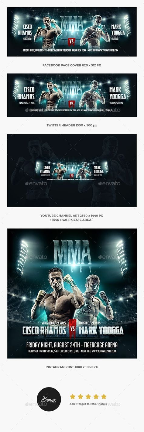 MMA Boxing Social Media Template - Social Media Web Elements Resolutions Template, Sports Brochure, Cover Twitter Header, Photoshop Template Design, Instagram Story Ads, Gfx Design, Sports Templates, Instagram Banner, Youtube Channel Art