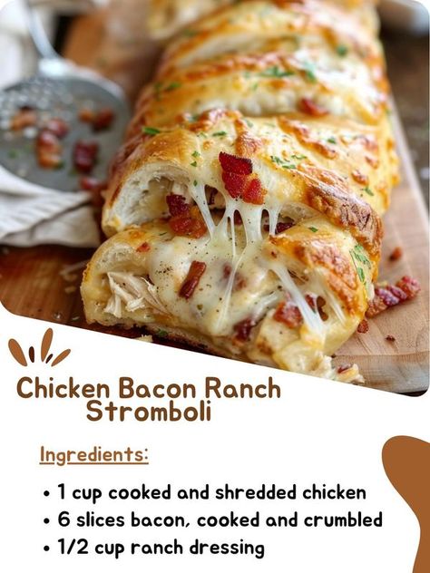 Chicken Bacon Ranch Stromboli Recipe, Snacks Easy To Make, Stromboli Recipe Easy, Homemade Stromboli, Quick Family Dinners, Stromboli Recipe, Creamy Ranch Dressing, Chicken Ranch, Creamy Ranch