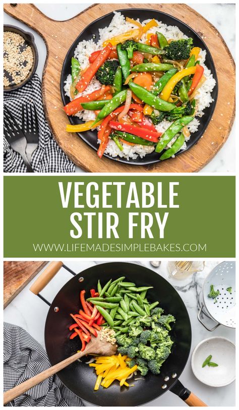 Quick and easy vegetable stir fry is better-than-takeout!! It is lightly sauced, full of flavor, and easily customizable. #vegetablestirfry #stirfry #healthyrecipes #15minutemeal #easydinner Easy Vegetable Stir Fry, Stir Fry Vegetables, Ham Fried Rice, Asian Steak Bites, Creamy Pasta Bake, Vegetable Stir Fry Recipe, Vegetable Recipe, Easy Vegetable, Stir Fry Recipe