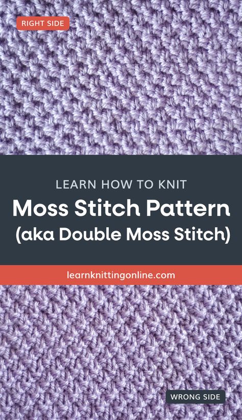 Looking for a fully reversable knit stitch pattern? Add subtle texture to your knitting projects with this easy Moss Stitch pattern, also known as the Double Moss Stitch Pattern, perfect for knitted scarves and baby blankets. This easy knit pattern is ideal for beginners since it only requires knits and purl stitches. | Discover more free knit stitch patterns at learnknittingonline.com #knittingforbeginners #knitstitchpatternforbeginners #freeknittingpattern Double Moss Stitch, All Free Knitting, Moss Stitch Pattern, Basketweave Stitch, Knitted Scarves, Knitted Baby Blanket, Knit Dishcloth, Easy Knit, Learn How To Knit