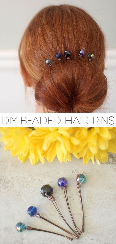 Got loose beads and a few minutes? Made these DIY Hair Pins! Hair Pins Diy, Bead Hair, Jewellery Shops, Beaded Hair Pins, Beaded Hair, Beaded Crochet, Necklace Organizer, Crochet Rope, Jewellery Shop