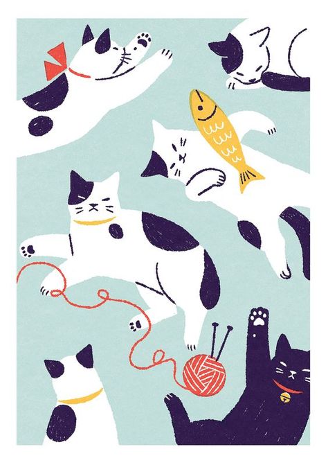 Motifs Textiles, Cat Art Illustration, Posca Art, 강아지 그림, 캐릭터 드로잉, Cats Illustration, Art And Illustration, Cat Wallpaper, Cat Illustration