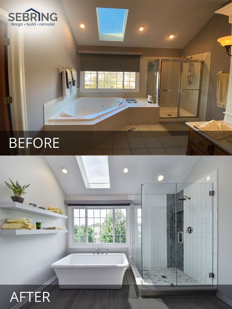 Craig & Jennifer's Bathroom Before & After Pictures | Luxury Home Remodeling | Sebring Design Build Before And After Home Renovation, Kent Washington, Bathroom Color Ideas, Modern Farmhouse Bathroom Ideas, Kitchen Remodel Pictures, Home Remodeling Contractors, House Flip, House Flipping, Bathroom Transformation