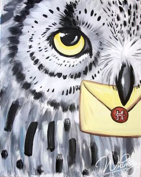 Harry Potter Canvas Painting, Harry Potter Canvas Art, Harry Potter Day, Harry Potter Theme Birthday, Harry Potter Painting, Harry Potter Owl, Harry Potter Hedwig, Paint Your Pet, Harry Potter Halloween