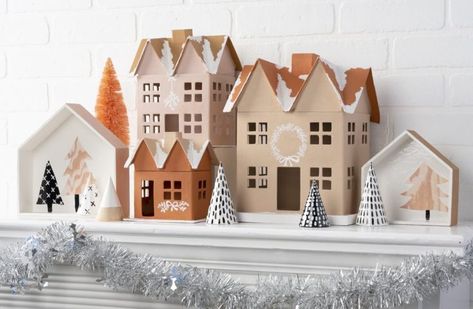 Diy Christmas Village Houses, Gingerbread Display, Family Christmas Crafts, Diy Christmas Village Displays, Plaid Online, Christmas Palette, Paper Mache Christmas, Christmas Village Accessories, Easy Holidays Crafts