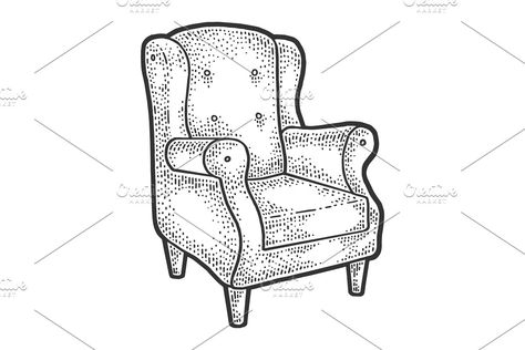 Armchair Tattoo, Armchair Sketch, Armchair Drawing, Sofa Sketch, Furniture Tattoo, Chair Tattoo, Edinburgh Tattoo, Neat Tattoos, Graphic Tattoo