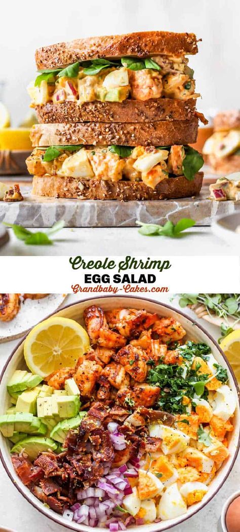 Shrimp Egg Salad Recipes, Egg Salad Sliders, Fish And Eggs, Shrimp And Eggs Recipes, Cajun Seafood Salad, Cajun Eggs, Egg Salad Recipes, Egg Salads, Creole Shrimp