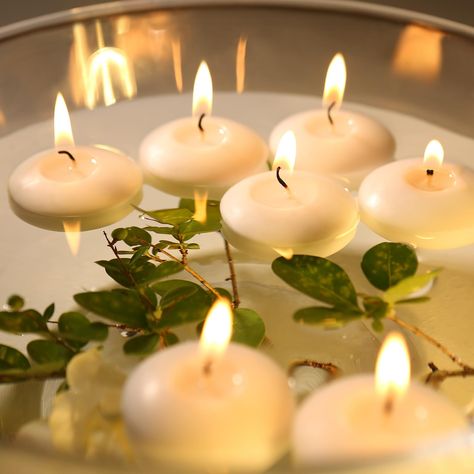 PRICES MAY VARY. 【BEAUTIFUL FLOATING CENTERPIECE DECOR】Floating candle is a unique way of decoration, by placing candles on the water, so that it floats in the air, forming a beautiful visual effect. This decoration method is suitable for various occasions, such as weddings, dinners, parties and so on. You can add flowers, green leaves and other decorations according to your preference to make the floating candle center decoration more beautiful. 【HIGHY QUALITY & SAFETY】MOSROAD 2 inch floating c Floating Flowers Wedding, 25 Candle, White Floating Candles, Candle On The Water, Floating Centerpieces, Floating Candle, Floating Flowers, Flower Centerpieces Wedding, Flowers Green