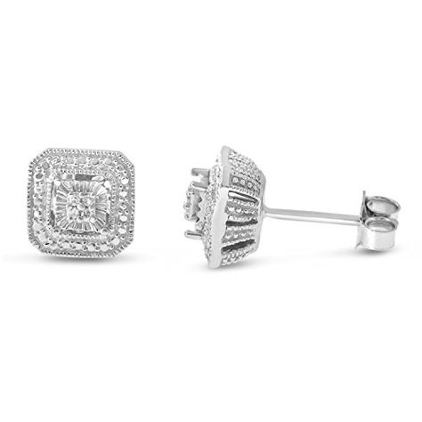 Sterling Silver White Diamond Square shape Stud Earrings * More info @ Heart Shaped Diamond Ring, Diamond Earrings Design, Gold Bar Earrings, Ear Jacket Earring, Bar Stud Earrings, Solitaire Studs, Fancy Diamonds, Small Earrings Studs, Star Jewelry