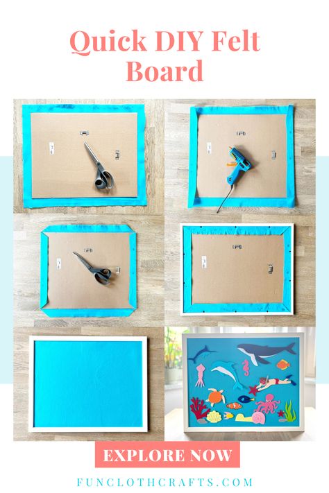 steps on how to make felt board with a picture frame Interactive Felt Board, Homeschool Felt Board, Diy Felt Board How To Make, Felt Boards For Toddlers, How To Print On Felt, Felt Busy Board, Circle Time Felt Board, Felt Sensory Board, Felt Play Board