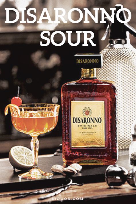 This three-ingredient classic is a great way to highlight amaretto. The Disaronno Sour is a sweet and sour cocktail that's simple and easy to make. Try this delicious cocktail at your next happy hour.' data-pin-url= Disaronno Sour, Disaronno Cocktails, Disaronno Drinks, Amaretto Drinks Recipes, Amaretto Sour Recipe, Amaretto Drinks, Amaretto Sour Cocktail, Hard Drinks, Amaretto Sour