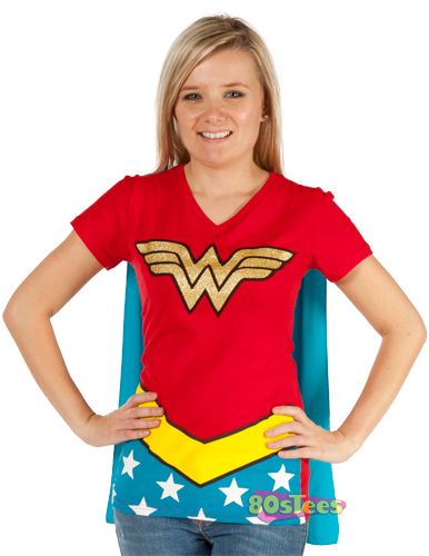 Wonder Woman Caped V-Neck Shirt Hero Costumes For Women, Super Hero Costumes For Women, Wonder Woman Outfit, Wonder Woman Shirt, Super Hero Shirts, Cape Costume, Wonder Woman Cosplay, Wonder Woman Logo, Wonder Woman Costume