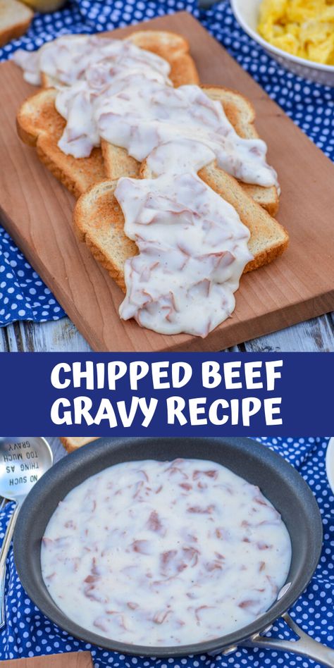 Chipped beef gravy is a hearty comforting breakfast your family will love. This diner classic tastes great over toast, home fries or almost anything else you can think of. Make this delicious creamed dried beef today! #beef #recipe #gravy Dried Beef Gravy, Chipped Beef Gravy, Chip Beef Gravy, Beef Gravy Recipe, Creamed Chipped Beef, Chipped Beef, Beef Gravy, Homemade Snickers, Delicious Cream