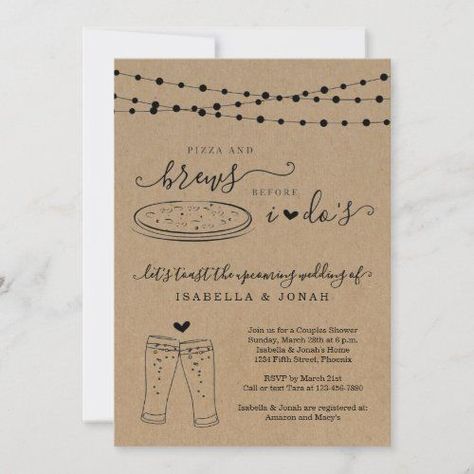 Couples Bridal Shower Invitations, Elopement Invitation, Dinner Invitation Template, Couples Bridal Shower, Pizza And Beer, Brewery Wedding, Couples Shower Invitations, Bridal Shower Rustic, Rehearsal Dinner Invitations