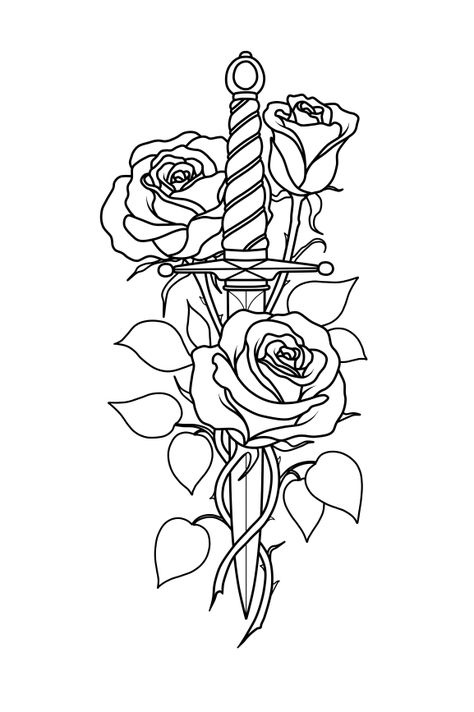 Tattoo Ideas Rose, Knife And Rose Tattoo, Drawing Tattoo Ideas, Sketch Rose, Geometric Rose Tattoo, Rose Tattoo Stencil, Rose Tattoo Forearm, Tattoos Drawing, Realistic Rose Tattoo