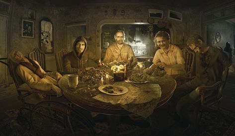 Dinner Key Art Resident Evil Playstation, Resident Evil Vii, Resident Evil 7 Biohazard, Resident Evil 7, Evil Games, Resident Evil 5, Games Design, Horror Video Games, Keys Art