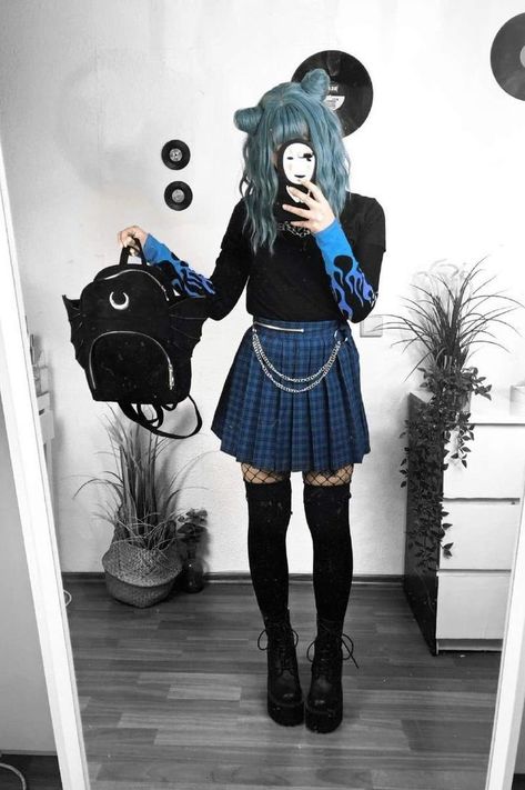 Love at first sight at midnight as amber dancing on the dancefloor as… #romance #Romance #amreading #books #wattpad Blue Skirt Outfits, E Girl Outfits, Alt Clothes, Alt Outfits, Gothic Outfits, Blue Outfit, Goth Outfits, Alternative Outfits, Grunge Style