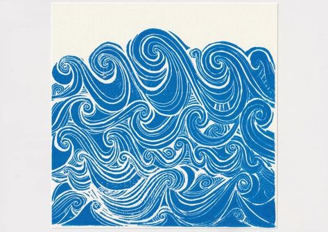 Sea Print / Ocean Waves Linocut Blue Lino Art - Etsy Lino Tiles, Sea Print, Lino Art, Lino Prints, Abstract Ocean, Notebook Printing, Linocut Art, Beautiful Notebooks, Beautiful Greeting Cards