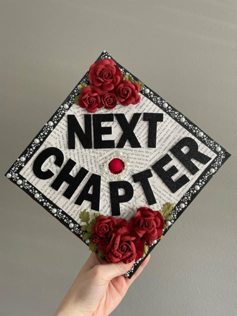 Red Cap Ideas For Graduation, Taylor Swift Graduation Cap Quotes, Next Chapter Graduation Cap, Book Themed Graduation Cap, Swiftie Graduation Cap, Graduation Caps Taylor Swift, On To The Next Chapter Graduation Cap, Book Graduation Cap, Taylor Swift Grad Cap Ideas