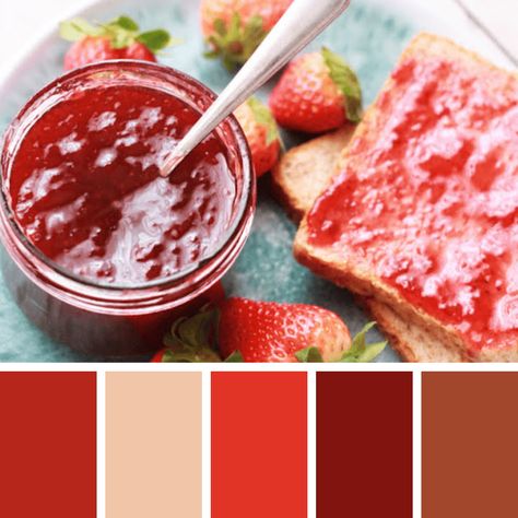 Jam Color Palette, Bakery Color Palette, Strawberry Color, Food Inspired, Sliced Bread, Oc Ideas, Strawberry Jam, Color Pallets, Color Palettes