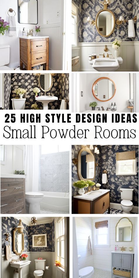 small powder rooms Tiny Half Bath Layout, Small Half Bathroom Ideas Farmhouse, Bathroom Remodel Half Bath, Half Bath Diy Makeover, Half Bath Storage Ideas Pedestal Sink, Remodel Half Bathroom, Wallpaper On One Wall In Bathroom, Simple Bathroom Wallpaper, Small Bath Wallpaper Ideas