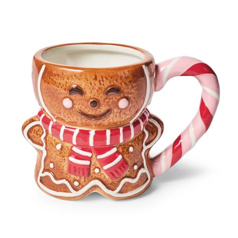 Figural and fun, our festive gingerbread mug is great as a stocking stuffer or as a little holiday gift to yourself. It features a charming rosy-cheeked design and is perfect for holding hot cocoa, coffee and more. It’s made from durable stoneware and is dishwasher and microwave safe. Ceramic Christmas Gifts, Fall Ceramics, Dr Belongings, Xmas Mugs, Gingerbread Mug, Gingerbread Ideas, Hot Cocoa Coffee, Pink Gingerbread, Cute Christmas Ideas