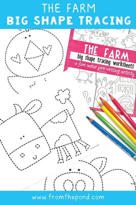 Farm Big Shape Tracing Tracing Activities, Farm Animal Shapes, Farm Writing Activities Preschool, Farm Fine Motor Activities, Farm Art Preschool, Farm Writing Preschool, Farm Patterns Preschool, Farm Writing Center Preschool, Farm Crafts Preschool