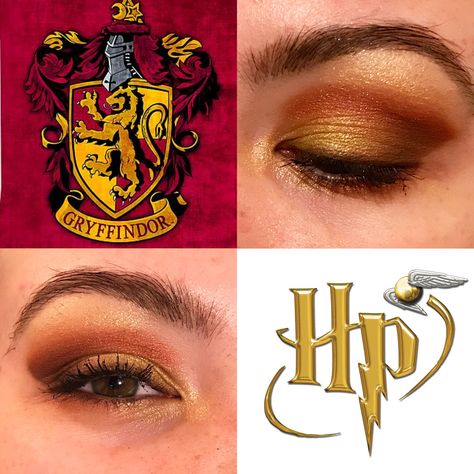 Here's a Harry Potter inspired eye look! #harrypotter #gryffindor #makeup #eyemakeup Griffendor Makeup, Griffindor Make Up, Harry Potter Makeup Looks Gryffindor, Harry Potter Makeup Looks, Gryffindor Makeup, Halloween Hogwarts, Maquillage Harry Potter, Harry Potter Scar, Harry Potter Makeup