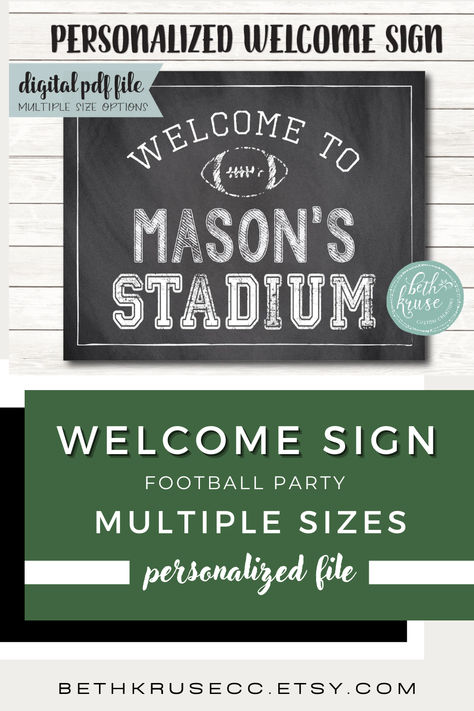 Start your Football Party off with a Touchdown! This Welcome sign is personalized for you and ready to print. Perfect for any football party - Team parties, Rookie of the Year or First Year Down First Birthday, Super Bolw Party, College Football Watch Party, Tailgate, etc. Football Diaper Party, Vintage Football Party, College Football Tailgate, Football Tailgate Party, Football Watch Party, Football Party Decorations, Party College, Football Tailgate, Team Party