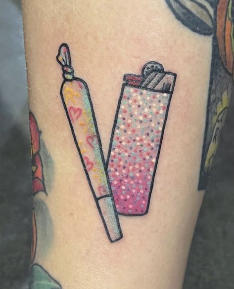 Girly Tattoo Sleeve Fillers, Colorful Filler Tattoo, Kawaii Filler Tattoo, Chill Pill Tattoo Ideas, Fragile Tattoo, Small Filler Tattoos, Sleeve Gap Fillers Tattoo Ideas, Kawaii Glitter Tattoo, Glitter Tattoos Real