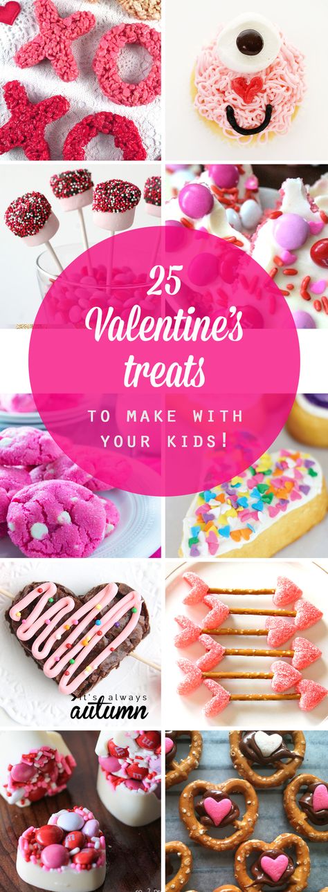 Easy and fun Valentine's Day treats to make with your kids. Easy recipes perfect for a Valentine's party. Red Cookies, Diy Fotokabine, Valentines Desserts, Cookies Valentines, Valentines Treats, Valentines Bricolage, Valentine's Day Treats, Valentines Snacks, Treats For Kids