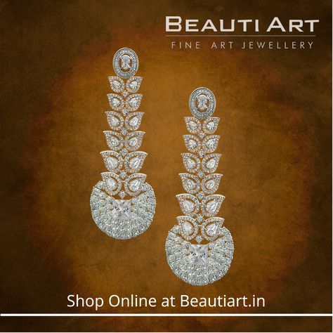 Rhodium Plated Designer Long Earrings with CZ Stone - White (BAER0215)  Styling Idea:   These charming white coloured earrings having Rhodium plating with CZ stone are an ideal accessory to make you look sophisticated.  Pair these with your party gown along with a classy and effortless hairstyle.  These earrings comes with BeautiArt’s assurance of quality and durability.  #beautiartjewellery #designercollection #uniqueearrings #antiquejewellery⠀⠀⠀⠀⠀ ⠀⠀⠀⠀⠀ Caution: "Cheap imitation jewelry are al Western Earrings With Gown, Effortless Hairstyles Long, White Stone Earrings, Look Sophisticated, Western Earrings, Effortless Hairstyles, Fine Art Jewelry, Party Gown, Jewelry Online Shopping