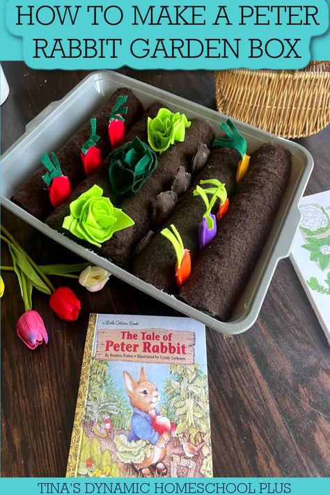 8 Peter Rabbit Garden Ideas | How To Make A Preschool Garden Box. Grab one or more of these 8 Peter Rabbit garden ideas to add some fun hands-on learning to your unit but don’t forget to hop on down to my DIY for how to make a preschool garden box. Also, look at The Tale of Peter Rabbit Printables for a Fun Spring Unit Study. Digging in the dirt, and getting healthy microbes to help build immunity, absorbing sunshine, and enjoying nature is fun this time of year. Peter Rabbit Printables, Garden Unit Study, Peter Rabbit Garden, Build Immunity, Spring Learning Activities, Free Unit Study, Yard Crafts, Peter Rabbit Books, Garden Unit