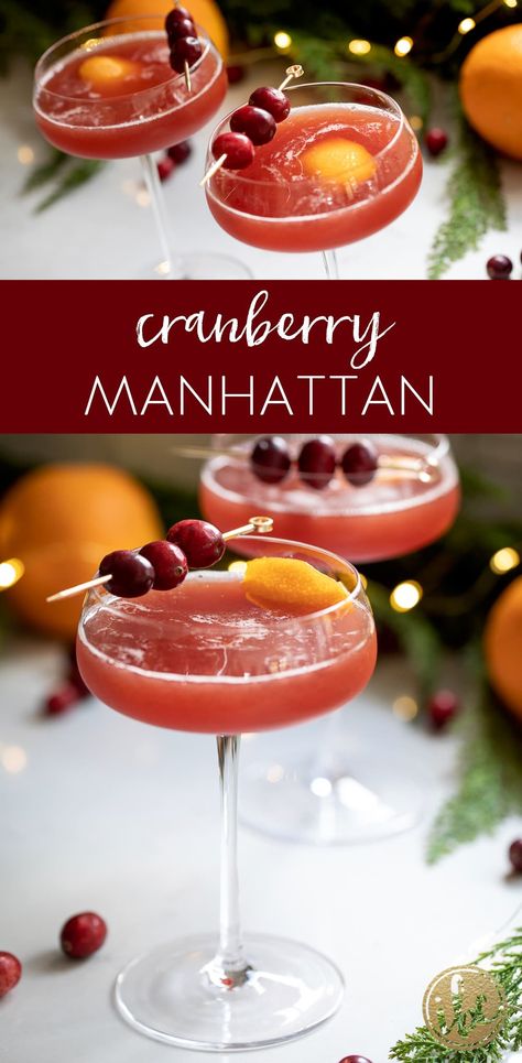 Cranberry Manhattan Holiday Cocktail Recipe #christmas #cranberry #Manhattan #holiday #cocktail #recipe #whiskey #rye Holiday Manhattan Cocktail, Christmas Manhattan Cocktail, Cherry Cocktail Recipes, Cranberry Cocktail Recipe, Best Christmas Cocktails, Manhattan Recipe, Bourbon Cocktail Recipe, Christmas Cranberry, Jellied Cranberry Sauce