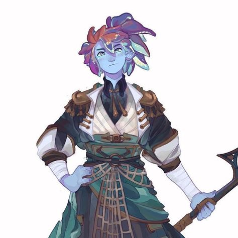 Coastal Druid Dnd, Dnd Character Species, Dnd Ocean Character, Ocean Character Design Male, Dnd Triton Character Design, Urchin Character Design, Dnd Simic Hybrid, Water Elemental Character Design, Diver Character Design