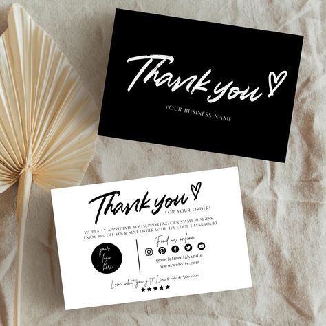 Editable Thank You Cards, Small Business Thank You For Your Purchase, Printable Packaging Insert Note, Personalized Business Canva Template https://etsy.me/3XZjhnD #black #white #businesscard #thankyoucard #etsythankyoucard #etsyseller #customernote #insertnote #packag