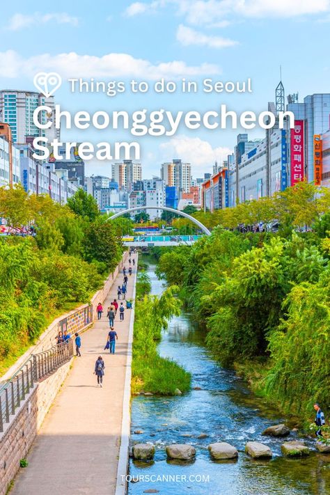 Escape the hustle in the heart of Seoul at Cheonggyecheon Stream. Serenity meets the cityscape for a refreshing urban retreat! Hungry for more Seoul adventures? Discover them all in our blog article! 👉🔗 #ThingsToDoInSeoul #SeoulAdventures #DiscoverKorea Cheonggyecheon Stream, Things To Do In Seoul, Gyeongbokgung Palace, Nami Island, Urban Retreat, Han River, Lotte World, Urban Park, Unusual Things