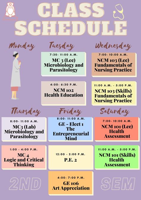 Class Schedule Pastel Bachelor Of Science In Nursing, 2nd Semester, Fundamentals Of Nursing, Bachelor Of Science, Class Schedule, Couples Poses, Microbiology, Couples Poses For Pictures, Health Education