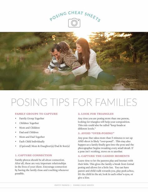 Family Photo Posing Guide (Includes Free Download) – Pretty Presets for Lightroom Posing Guide For Photographers, Photo Prompts For Families, Photography Prompts For Families, Family Prompts Photography, Family Photoshoot Prompts, Family Posing Guide, Photography Prompts, Posing Prompts, Poses Tips