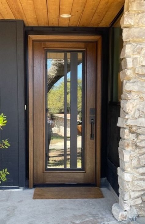 Modern BA25 Pre-hung and Unfinished Mahogany Wood and Iron Door - Etsy Mcm Front Door Colors, Industrial Front Door, Glass Doors Interior Modern, Modern Glass Front Door, Patio Doors Ideas, Mcm Door, Oversized Front Door, Full Glass Front Door, Door Measurements