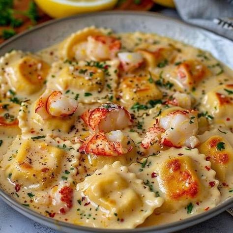 Lobster Ravioli, Grandma Cooking, Lobster Meat, Lemon Butter Sauce, Lemon Butter, Fresh Pasta, Butter Sauce, Ricotta Cheese, Creamy Sauce