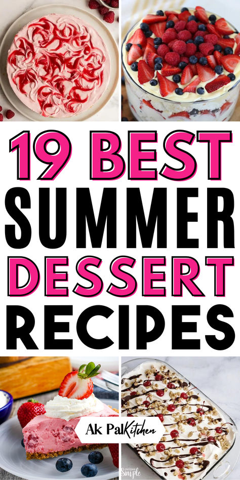 Summer desserts to cool you down! Explore our easy summer dessert recipes, refreshing fruit desserts, and frozen summer treats. From no-bake summer treats to summer berry recipes, find perfect picnic desserts. Dive into tropical dessert recipes, and summer cheesecake ideas, or try our grilled desserts. Whether you prefer vegan summer treats, gluten-free summer dessert ideas, or summer chocolate desserts, we have something for everyone. Enjoy the season with these delightful summer recipes! Easy To Swallow Desserts, Best Summer Foods, Dessert Ideas For Cookout, Summer Kid Recipes, June Dessert Ideas, Fruit Summer Desserts, Kid Favorite Desserts, Good Summer Desserts, Dessert For Summer Party