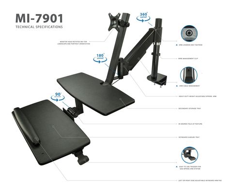 Mount-It! MI-7901 Sit-Stand Desk Workstation, Height Adjustable Standing Desk, Ergonomic, Monitor, Laptop, and Keyboard Mount, 22, 23, 24, 27 Inch Monitors, Gas Spring Arm, C Clamp Base, Black: Amazon.ca: Electronics Ergonomic Computer Workstation, Workstation Ideas, Small House Furniture, Standing Desk Ergonomics, Adjustable Computer Desk, Desk Workstation, Sit Stand Workstation, Computer Gaming Room, Computer Station